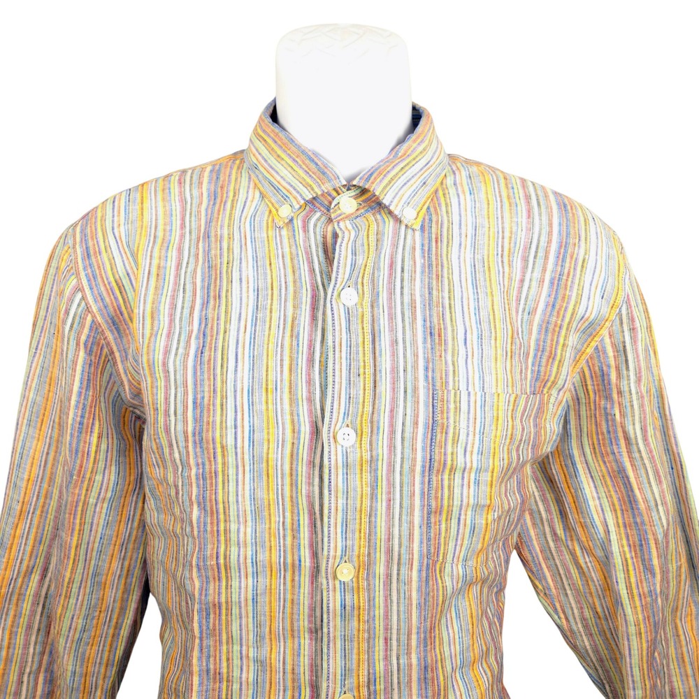 32 Bar Blues Mens Multicolored Striped Linen Button Down Shirt Size L‎